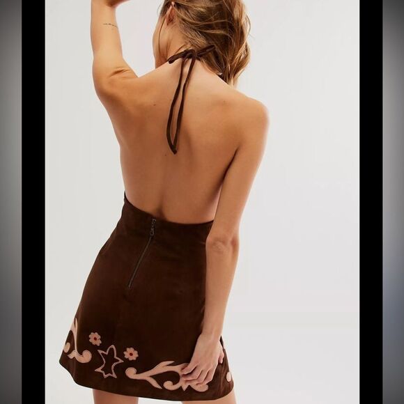 Free People Sienna Suede Mini Dress in Brunette Combo NWOT - Picture 2 of 8